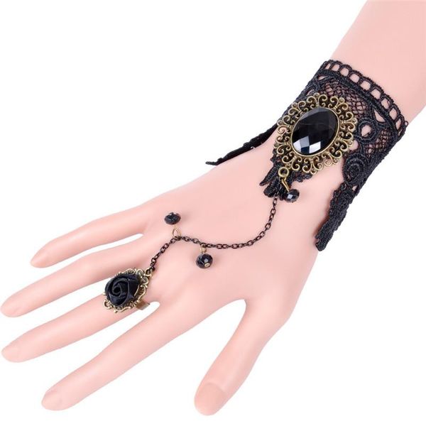 

charm bracelets vintage original creative women black stones lace bracelet sale gothic style fashion jewelry, Golden;silver