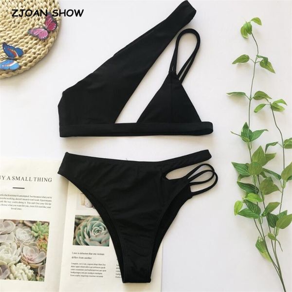 

beach set ladies hollow out push up one shoulder bra swimwear swim bikini women bathing suit swimsuit 2 pieces set 210429, White;black