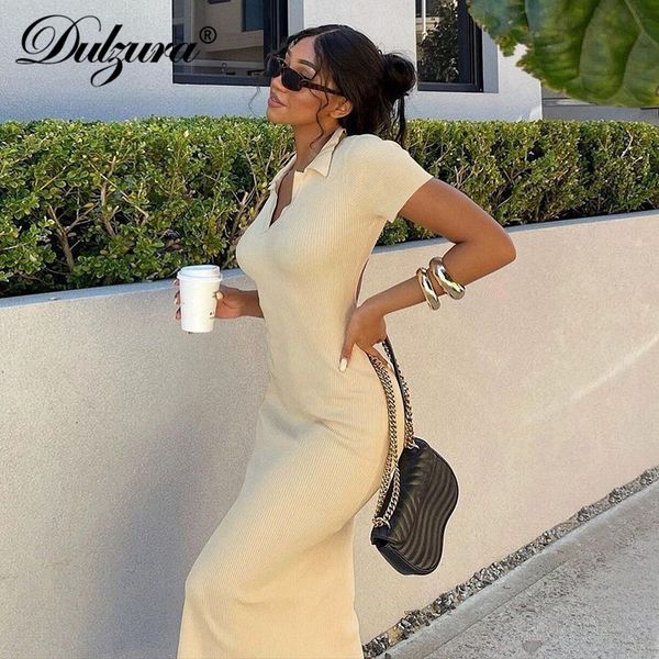 

ribbed women short sleeve hollow out midi dress lace up slit turn down collar bodycon streetwear party 2021 summer, Black;gray