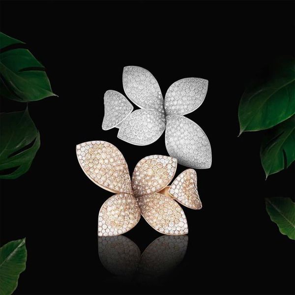 

wedding rings luxury cubic zirconia micro pave setting rose flower shaped big set.womens accessaries, Slivery;golden
