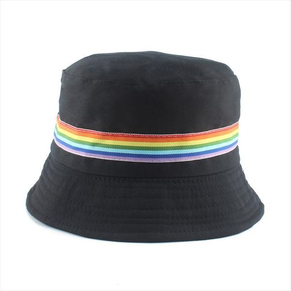 

outdoor sunscreen fisherman hat summer rainbow ribbon reversible bucket hats for women men fishing hip hop cap, Blue;gray