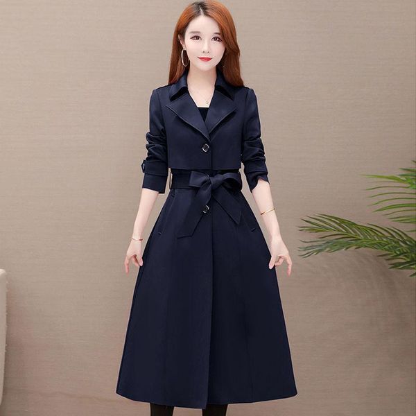 

women's trench coats autumn winter casual solid fashion women coat plus size outerwear office ladies causal long overcoat, Tan;black