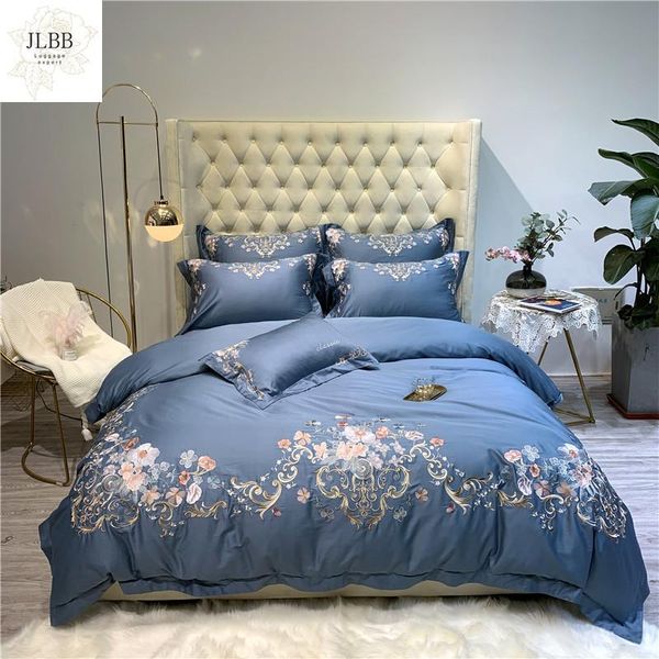

bedding sets luxury american pastoral style flowers embroidery 100s egyptian cotton blue set duvet cover bed sheet/linen pillowcases