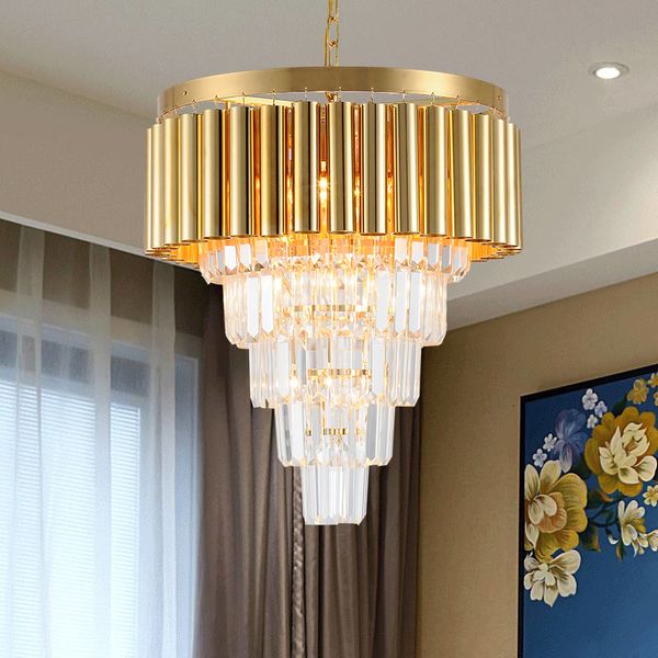 Lâmpada de pingente moderno Golden Crystal Iluminação AC E14 LED Lustres Pendente Lustre de Decoração Cristal