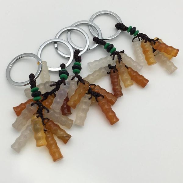 

keychains wholesale natural onxy bambooshape key chain 5pcs good luck 008, Silver