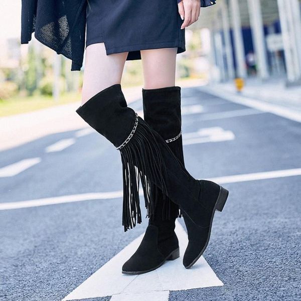 

boots thigh high knee over the women ladies boots shoes woman winter tassel pendant sleeve, Black