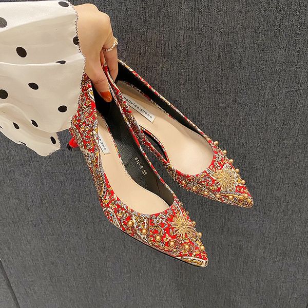 

818-8 wedding female 2021 red high thin heels bride chine xiuhe sho short heels, Black