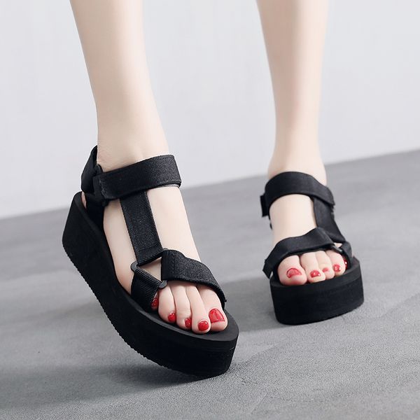 

2021 new women summer soft slip sandals woman buckle strap foam sole durable sandals ladies outdoor casual beach shoes, Black