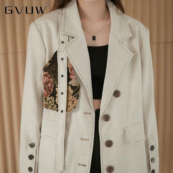 

women's suits & blazers gvuw fried street mosaic jacquard beige suit autumn and winter loose silhouette shoulder pad coat, White;black