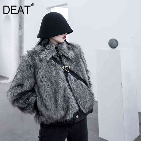 

women's down & parkas [deat] loose fit fur leather short warm woolen coat lapel long sleeve women fashion tide autumn winter 2021 13e85, Black