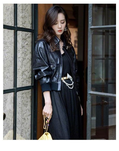 

liu shishi embossed leather jacket women's jackets, Black;brown