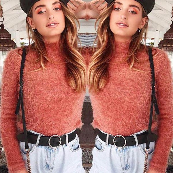 

women's sweaters 2021 winter plush sweater blouse simple long sleeve turtleneck women pullover casual knit pull femme, White;black