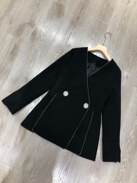 

women's suits & blazers of the 2021 v is gotten long black suit jacket 0730, White;black