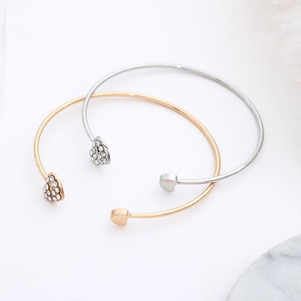 

bangle simple double love heart bracelet female rhinestone women's gold metallic open, Black