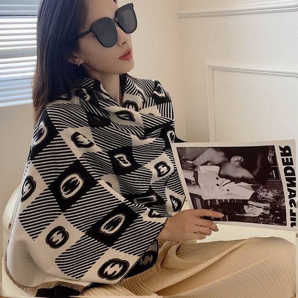 

autumn and winter new korean versatile thickened baohu imitation digital printed cashmere scarf shawl, Blue;gray