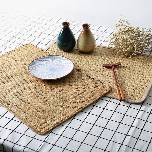 

mats & pads natural seagrass woven placemat picnic tea cup mat anti slip table bowl insulation pad japan style rectangular