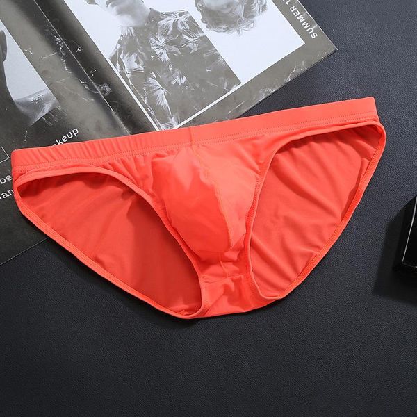 

underpants solid color briefs men's ice silk underwear one piece ultra thin transparent, Black;white