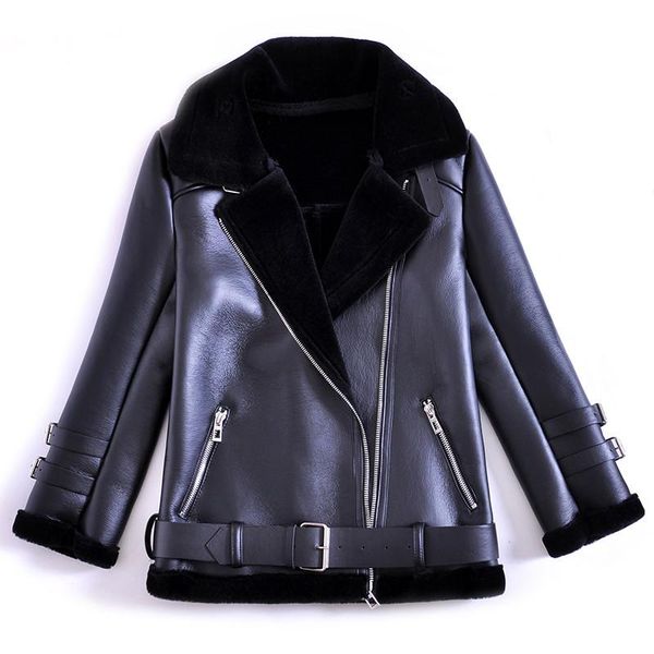 

women's jackets women winter motorcycle jacket fleece leather 2021 fashion short overcoat female keep warm russian coats, Black;brown