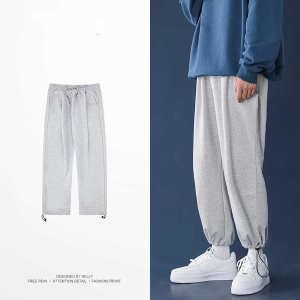 Herbst Gestrickte Grau Knöchel Hosen Jogginghose Männer Breite bein Kordelzug Krawatte Füße Casual Basketball Lose Fracht Jogger Hosen Y0811