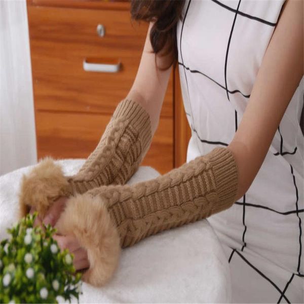 

fingerless gloves arm warmers winter plus warm long lines twist wool glove and semi finger cuff ll628, Blue;gray