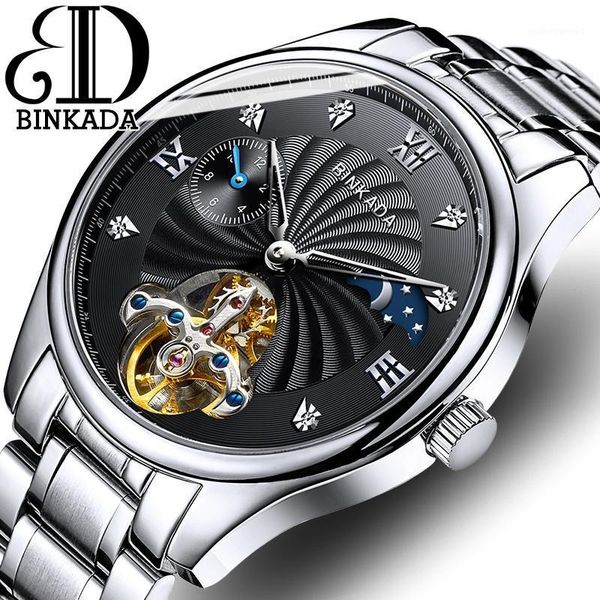 

automatic watch man mechanical leather fashion business waterproof sport watches tourbillon steel clock relogio wristwatches, Slivery;brown