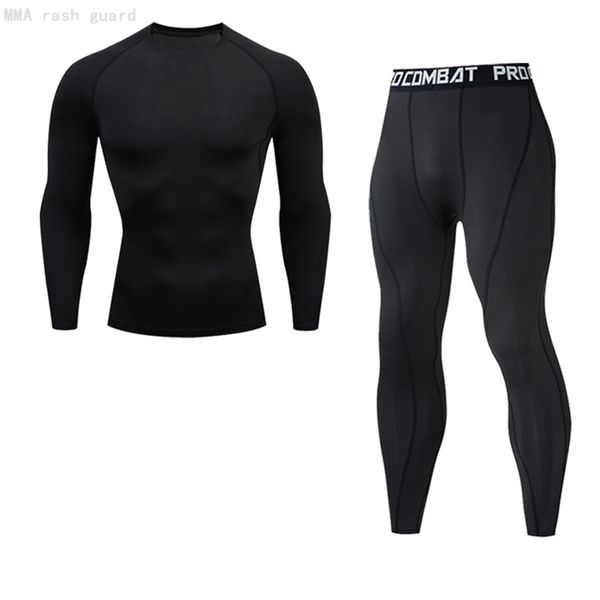 Männer Thermo-Unterwäsche Winter Erste Schicht Lange Unterhosen Hemd + Leggings Sport Kompression Unterwäsche Schwarz Trainingsanzug Für Männer 2 Sätze 210910