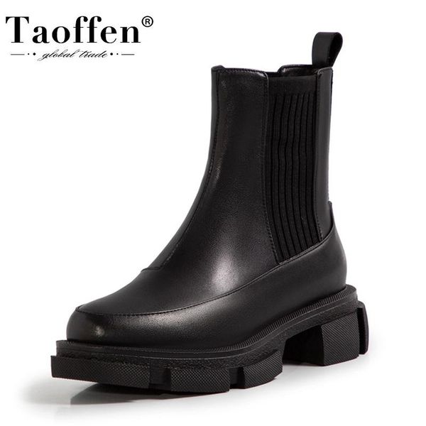 

boots taoffen real leather women ankle shoes low heels ins short boot fashion winter ladies footwear size 34-42, Black