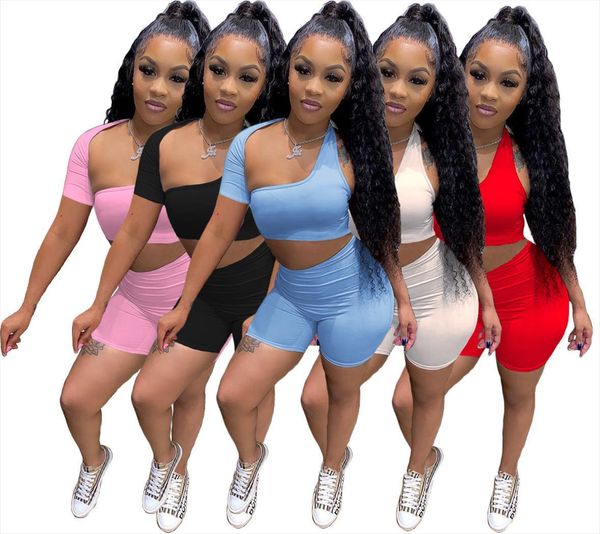 

biker shorts 2 piece set womens tracksuits summer short sleeve collarless casual jogger cycling woman clothes, Gray