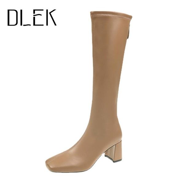 

boots miyeda women's high knee-high fashion winter heels plus size zipper plush female warm shoes leather women, Black