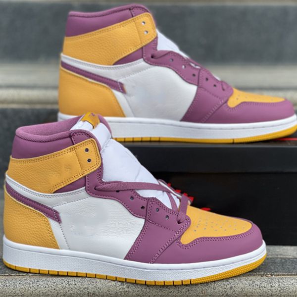 

jumpman 1 high brotherhood basketball shoes 1s light bordeaux-white university gold men women leisure sneakers trainers