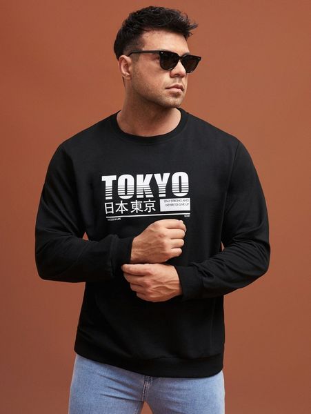

extended sizes men japanese letter graphic sweatshirt r2vw#, Black