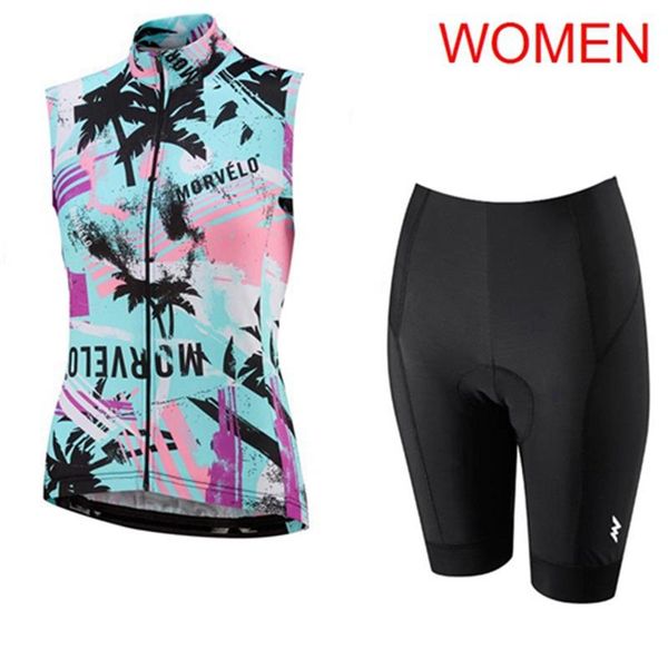 

racing sets morvelo team cycling sleeveless jersey vest bib shorts women summer bicycle clothes outdoor sports 121505, Black;blue