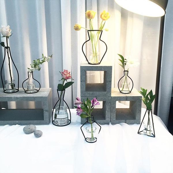 

vases home party decoration vase abstract black lines minimalist iron dried flower racks nordic ornaments