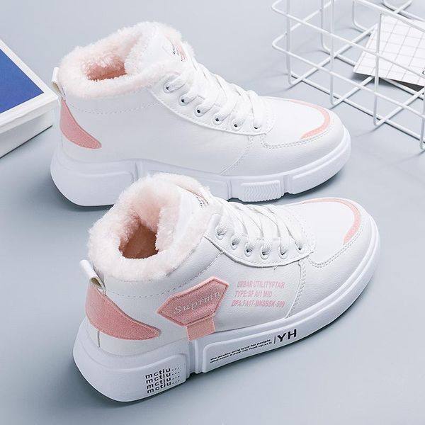

boots winter shoes women high sneakers white fashion skateboards designer 2021 plush warm platform snow for, Black
