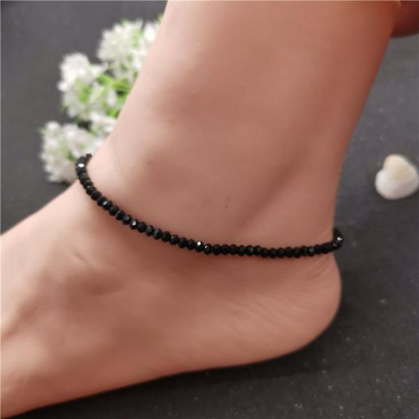 

anklets 2021 foot jewelry arrival black 3mm crystal beads anklet for women bohemian female beach ankle bracelet on leg, Red;blue