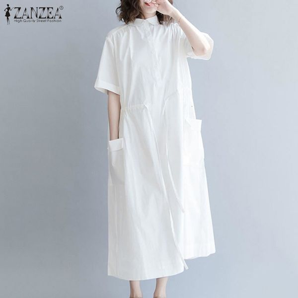

dresses elegant solid shirt dress women's summer sundress casual short sleeve maxi vestidos female lapel button robe plus size, Black;gray