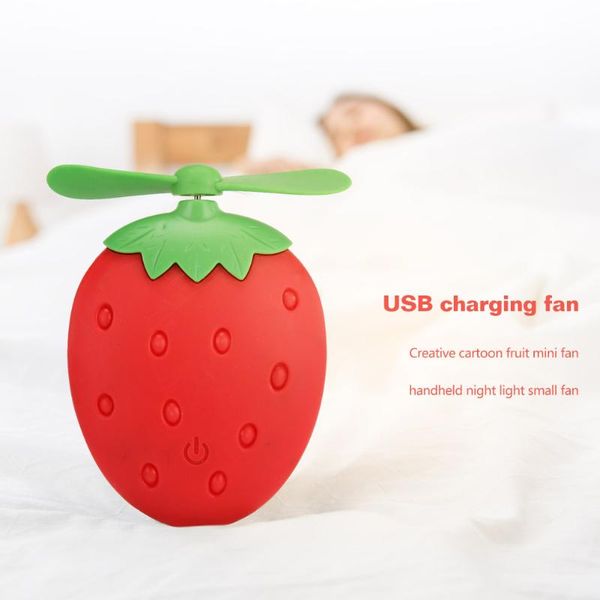 

electric fans summer fan office quiet collapsible desk portable cartoon fruit handheld cooling with led light usb rechargeable