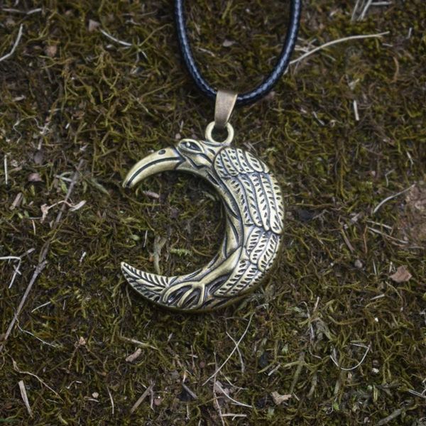 

chains 12pcs norse viking wicca raven crescent moon necklace christmas gift for men, Silver