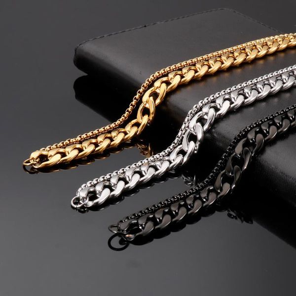 

link, chain drop fashion 10mm wide polishing stainless steel men's combination bracelet simple jewelry accessories, Black