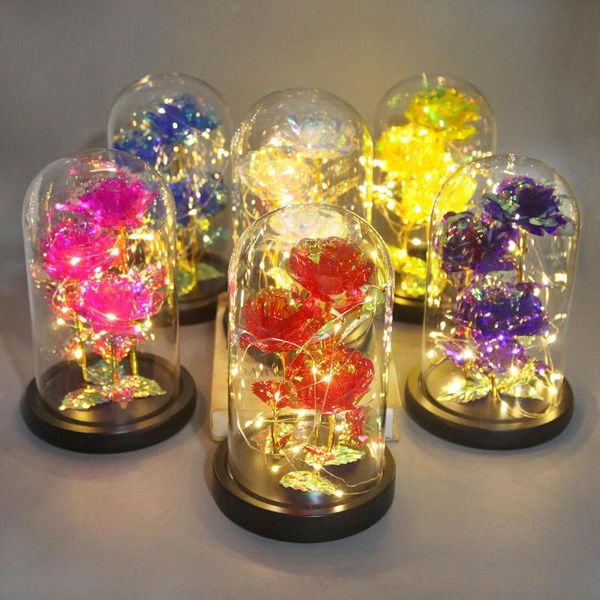 

decorative objects & figurines color gold foil flower glass cover rose led light dome in home decoration wedding christmas valentine's