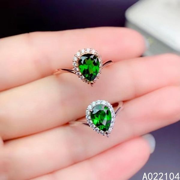 

cluster rings kjjeaxcmy fine jewelry 925 sterling silver inlaid natural diopside women classic fashion water drop ol style gem ring support, Golden;silver