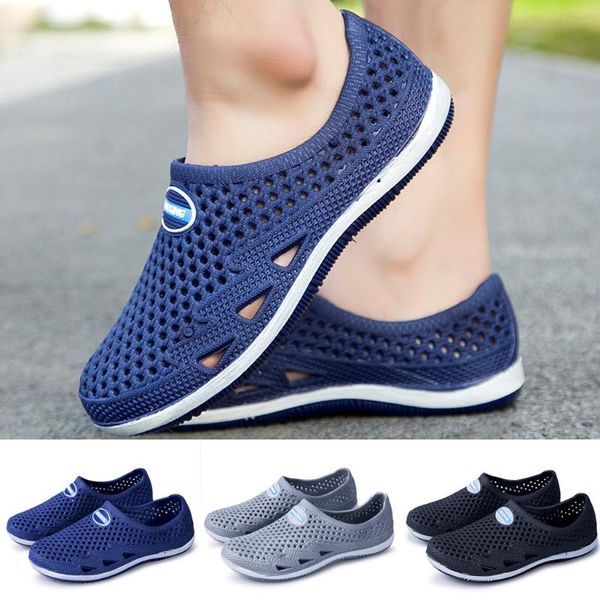 

sandals flat shoes men summer non-slip flip flops beach sea breathable hole shoe slippers indoor floor ##0, Black