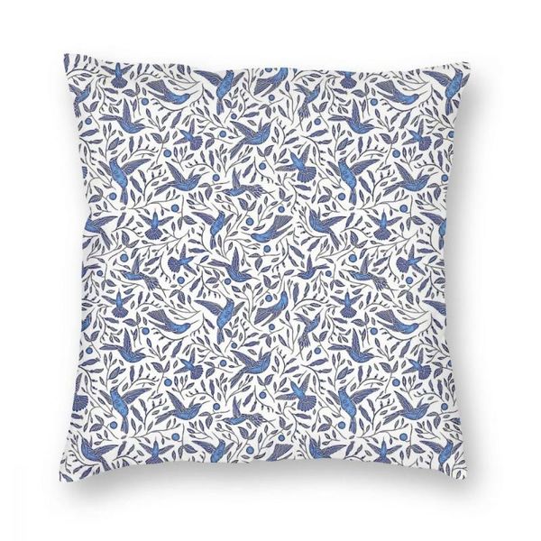 Подушка/декоративная подушка делфт синие колибри.