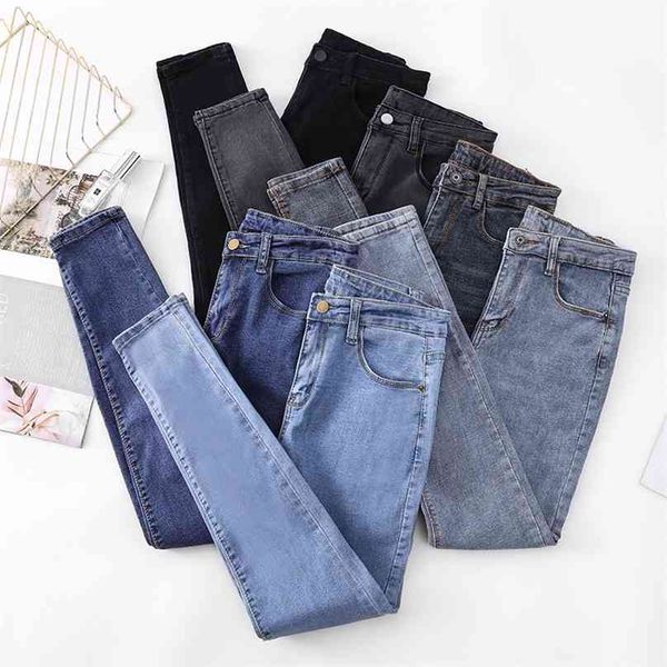 

fashion high-waist women's jeans slim high-profile pencil pants stretch skinny casual trousers karo888 210922, Blue