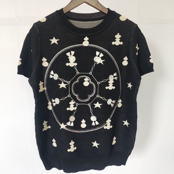

1105 2021 spring summer crew neck pink black regular short sleeve panelled sweater fashion sweater luxury lan, White;black