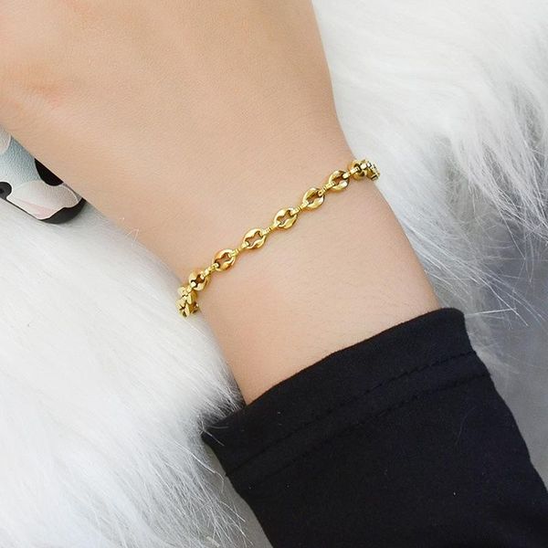 

simple thin titanium steel chain link bracelet for women minimalist statement bracelets bohemia femme hand jewelry 2021 link,, Black