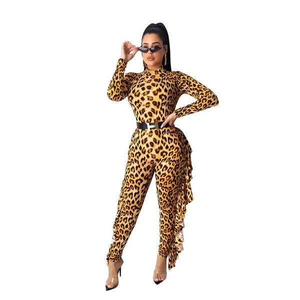 

women's jumpsuits & rompers echoine women leopard print ruffled jumpsuit casual pants female autumn winter playsuit gold silver ladies, Black;white