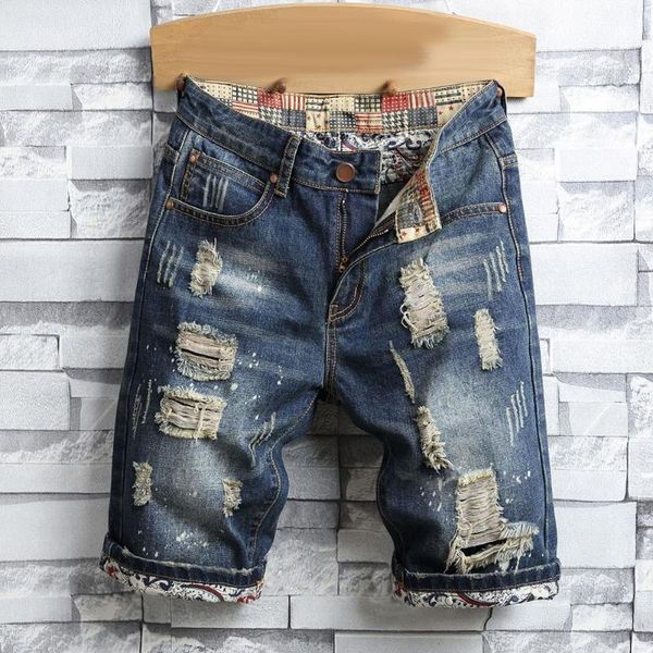 

mens retro summer men ripped denim shorts jeans destroyed hole plus size fifth pants streetwear straight men's, White;black