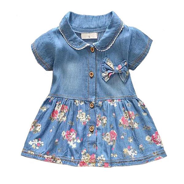 

girl's dresses 2021 spring summer baby dress casual style girls bow denim turn down collar girl clothes, Red;yellow