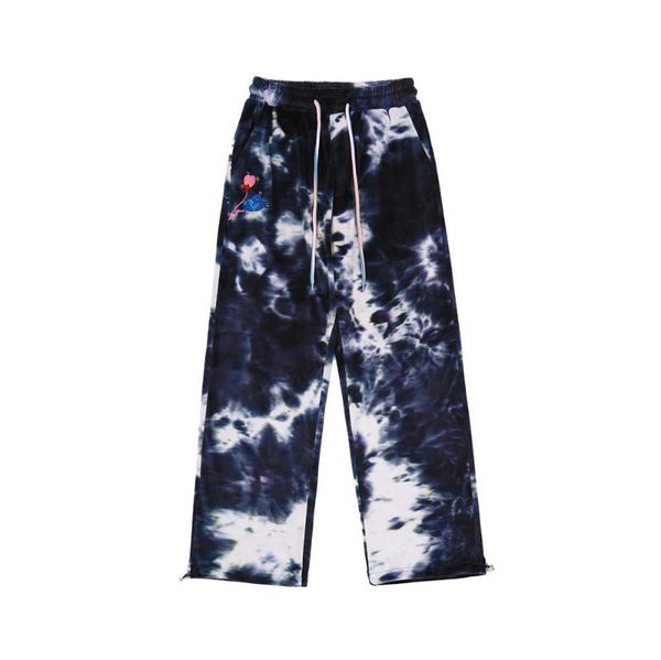 

men's pants eukaaru harajuku tie dyed casual mens streetwear loose drawstring leggings sweatpants men sports baggy trousers, Black